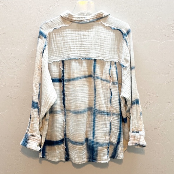 Free People We The Free Washed Away Plaid Top Boho Button Front Shirt M - Picture 8 of 9